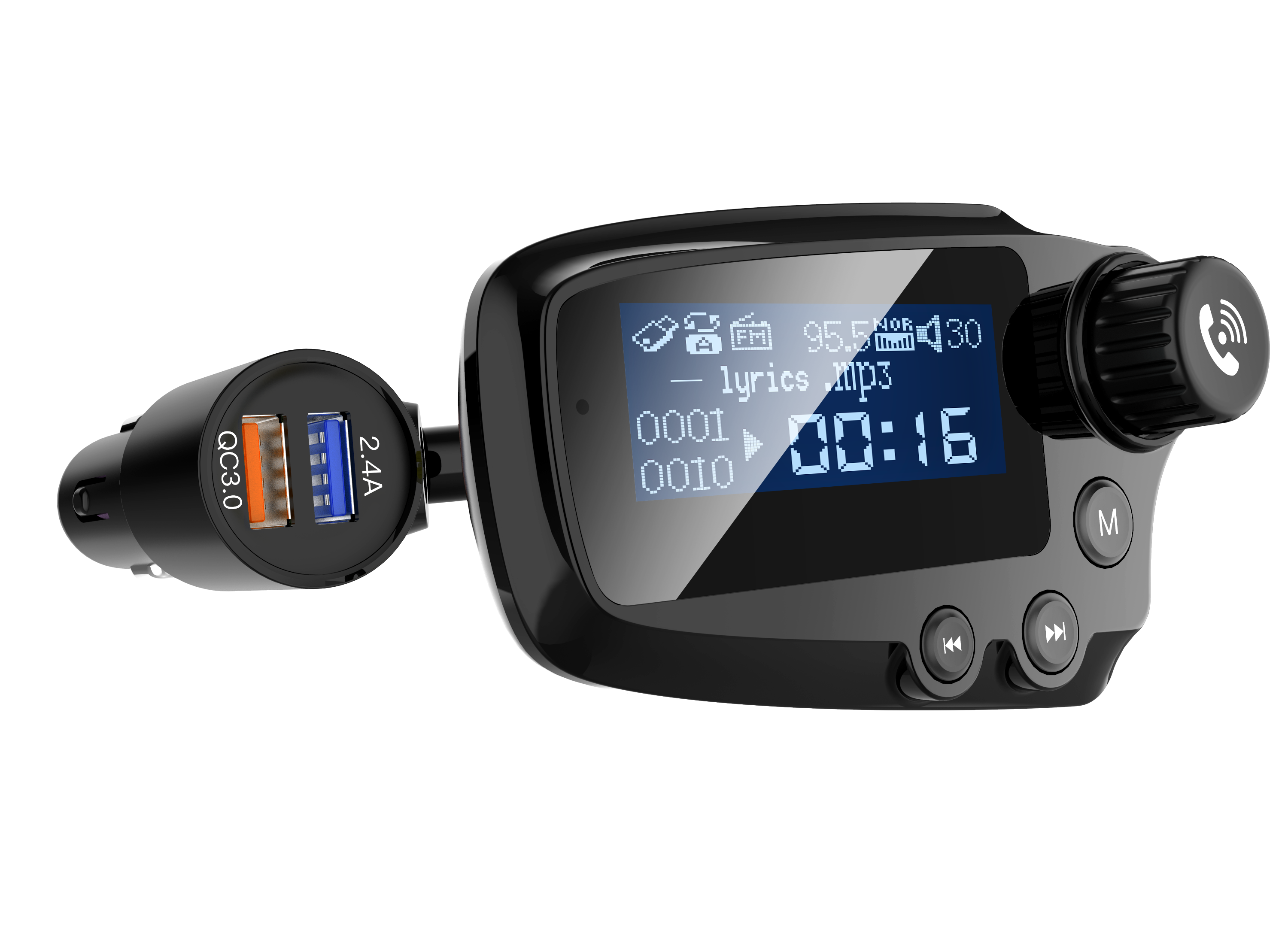 12/24V Led Smart Ic 2 Usb Powered Wireless Car Kit Fm Transmitter, Bluetooth Car Kit Car Mp3 Player