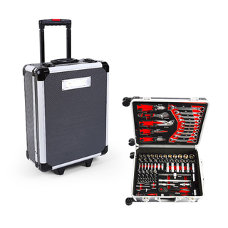 247 Pcs Sturdy Tool Set with Rolling Wheels Aluminum Trolley Case General Household Tool Kit Auto Repair Tool Set Toolbox