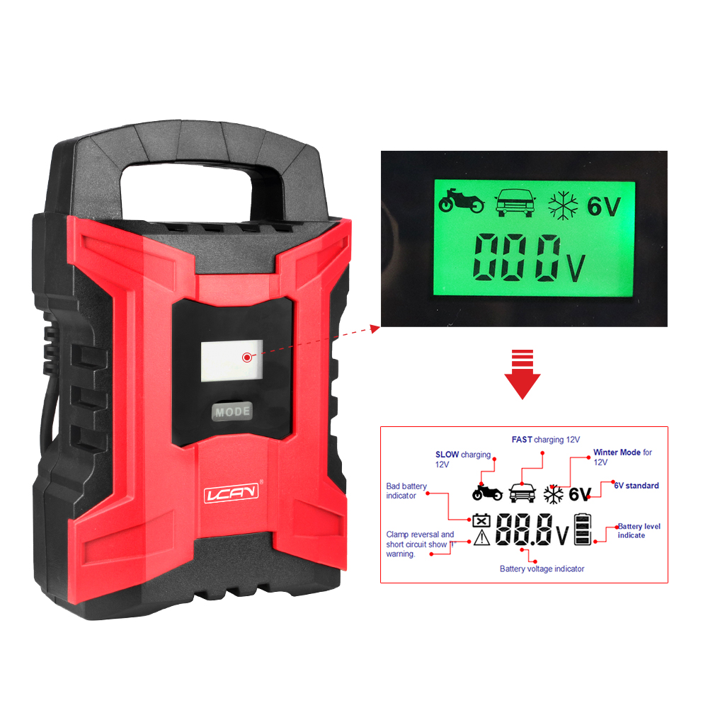 6V/12V Automatic 10.0A Smart Car Power Battery Charger With LCD Display
