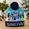 LED Lights 100% Acrylic Santa Jacquard Pompommed Christmas Knitted Hat Xmas Party Beanie