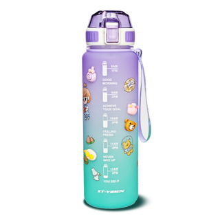 1L Large Capacity Kids Water Bottle With Bounce Cover Time Reminder With Cute Stickers For Sports Fitness