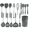15pcs Silicone Cooking Utensils Kitchen Utensil Set Wooden Handle Kitchen Gadgets with Holder for Nonstick Cookware