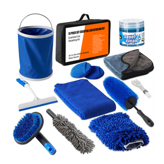 13 Pcs Car Wash Kit With Dust Cleaning Gel Plush Microfiber Towel Car Drying Towel Collapsible Bucket