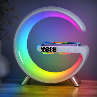 Multi-Functional RGB Adjustable Table Lamp 15W Fast Wireless Charger Alarm Clock Speaker