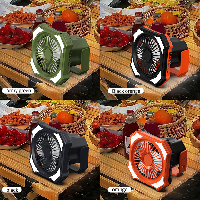 Rechargeable Handheld Fan Outdoor Remote Control 3 Adjustable Speeds LED Light Camping Use