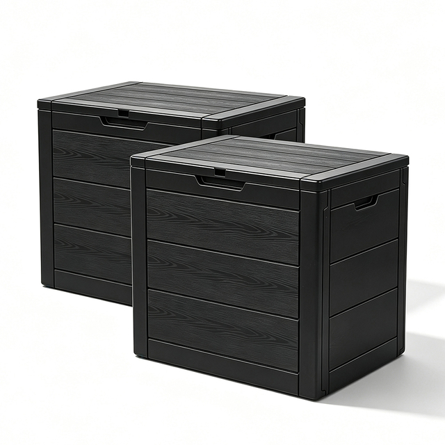 2PK 35 Gallon Waterproof Garden Tool Storage Bin Multi-functional Modern Eco-friendly Outdoor Plastic Deck Storage Box
