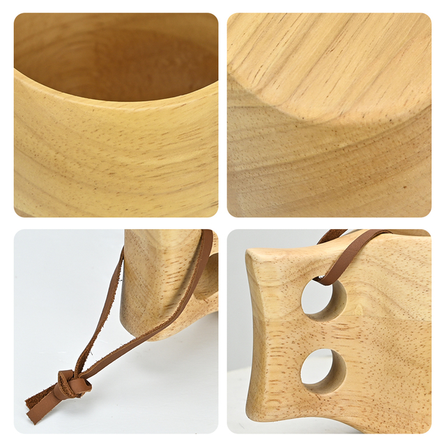 High Quality Handmade Lightweight Outdoor Wooden Camping Kuksa Cup with Leather Lanyard Wood Reusable Coffee Tea Campfire Mug
