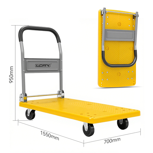 600kg Heavy Duty 4-Wheel Foldable Handcart Silent Trolley Space-Saving Design Platform Trolley for Storage