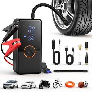 2 in 1 Rechargeable Emergency Air Pump with Jump Starter Powerful Electric Tire Inflator for Car Bike