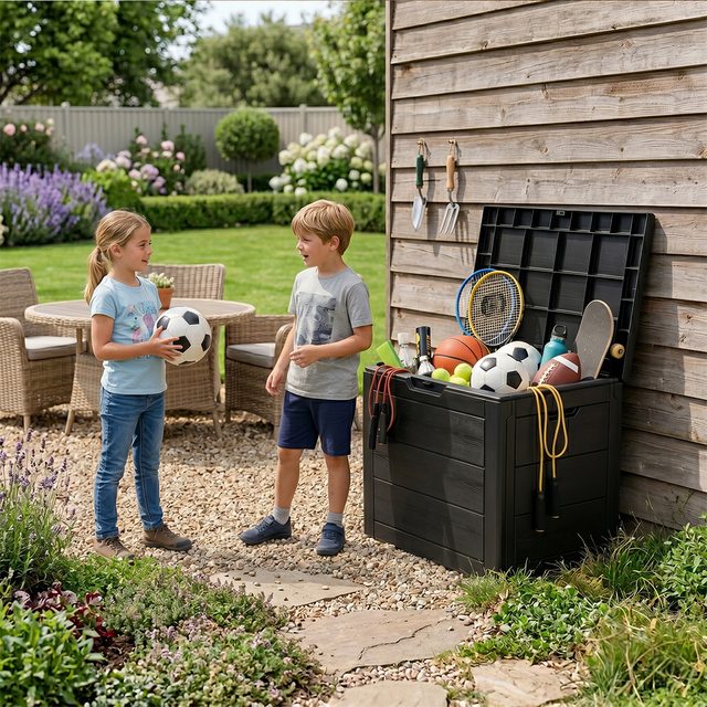 2PK 35 Gallon Waterproof Garden Tool Storage Bin Multi-functional Modern Eco-friendly Outdoor Plastic Deck Storage Box