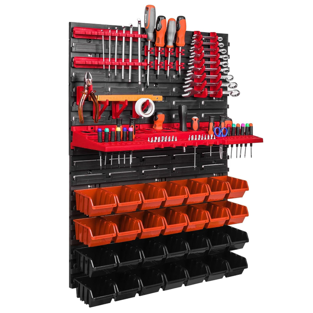 Wall Shelf Workshop Garage Warehouse Room Pegboard Tool Holder 15pcs Stacking Boxes Display Storage Boxes