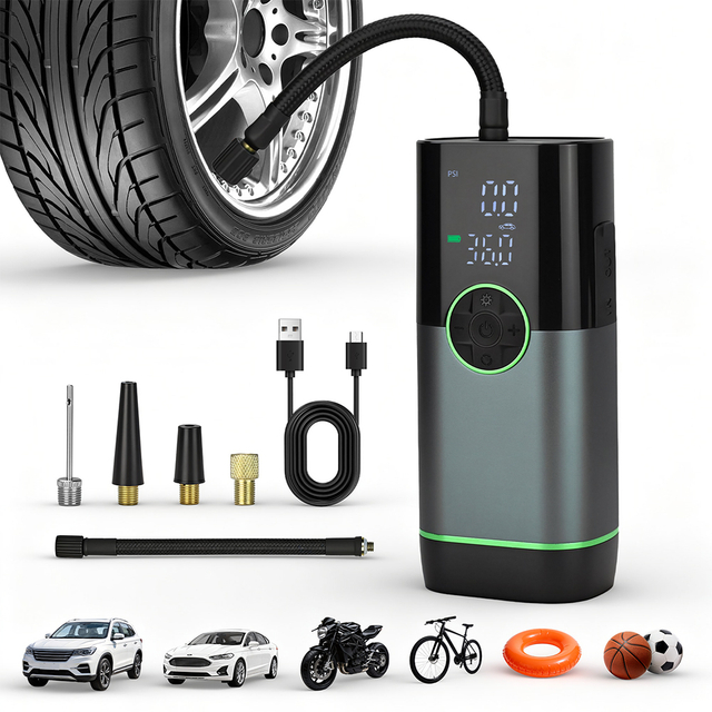 Portable Cordless Air Compressor for Car & Bike Tires with Digital Pressure Gauge and Tire Pressure Monitor