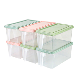 6 Pack Fridge Storage box with Removable Lid Food sorted box with Colorful Lids and Handles