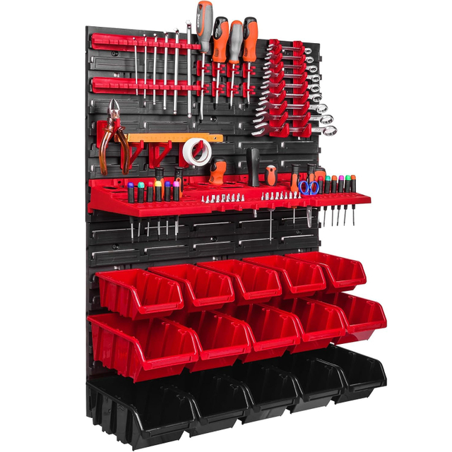 Wall Shelf Workshop Garage Warehouse Room Pegboard Tool Holder 15pcs Stacking Boxes Display Storage Boxes