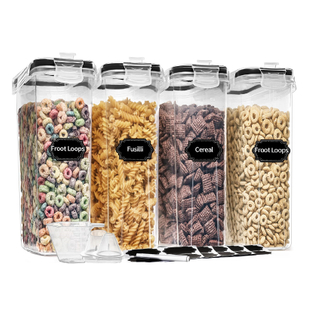 4pk 4L BPA Free Plastic Airtight Food Storage Containers with Lids and Measuring Spoons Labels