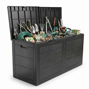 250L Garden Large Plastic Deck Storage Shed Box Toolbox with Built-in Handle And Wheels
