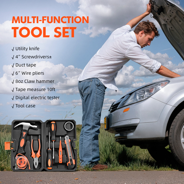 Car Emergency Kit with Portable Air Compressor, First Aid Kit, Jumper Cables, Roadside Safety Emergency Tool Kit