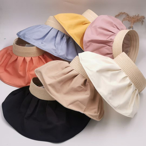 Fashion Beach Sun Visor Hat with Adjustable Elastic Band UV UPF50 Travel Hat with Foldable Wide Brim