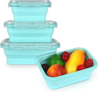 3-Pack BPA Free Collapsible Silicone Bento Lunch Box Portable Food Storage Container for Children Adults