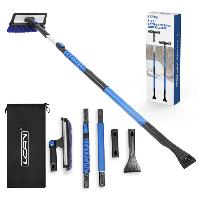 54 Inch Car Snow Brush Adjustable Aluminum Rod Frost Proof Ice Scraper Brush for Glass Defrosting with Detachable Head