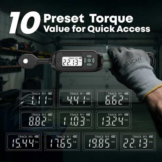 High Precision Digital Torque Wrench ±2% Accuracy with Ratcheting Head LED Flash Multi-Function Adjustable Torque Wrench