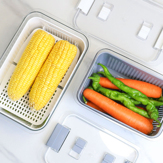 Fridge Food Storage Container with Lids Drain Basket Plastic Kitchen Tools for Fruit And Vegetable Storage