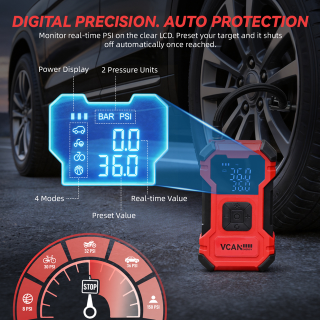 New Design Flat Tire Repair Kit with Air Compressor Digital Auto Air Pump Wireless Car Air Compressor