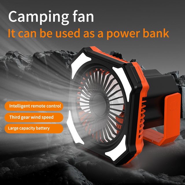 Rechargeable Handheld Fan Outdoor Remote Control 3 Adjustable Speeds LED Light Camping Use