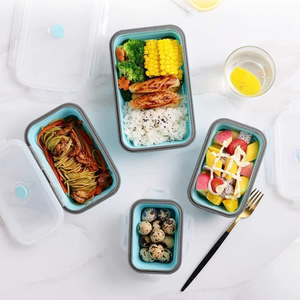 FDA Eco Friendly BPA Free 4-Pack Set Collapsible Silicone Lunch Box Foldable Food Storage & Container for Children