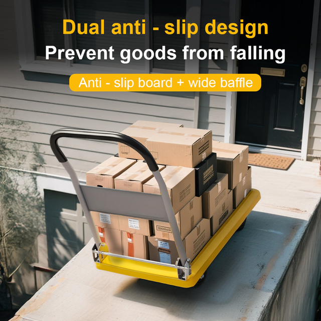 600kg Heavy Duty 4-Wheel Foldable Handcart Silent Trolley Space-Saving Design Platform Trolley for Storage