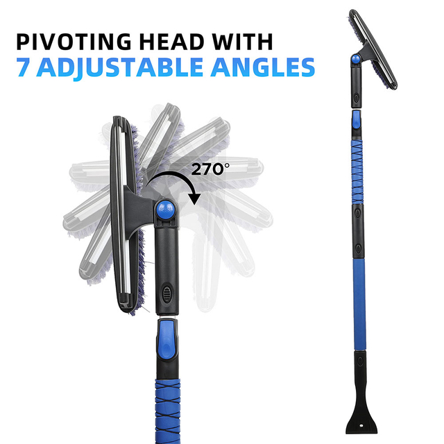 54 Inch Car Snow Brush Adjustable Aluminum Rod Frost Proof Ice Scraper Brush for Glass Defrosting with Detachable Head