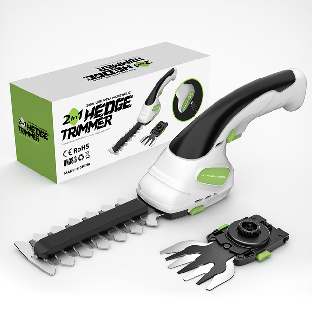 2-in-1 Cordless Hedge Trimmer & Grass Shear Quick Blade Change Handheld Electric Hedge Trimmer for Lawn/Bush